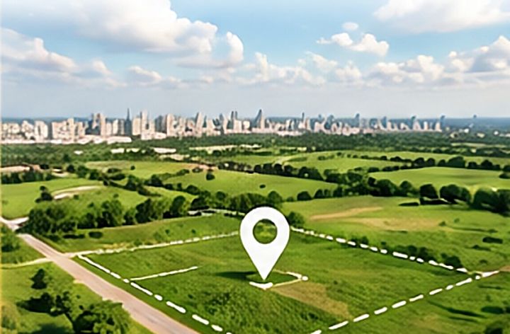 Open land with a location marker